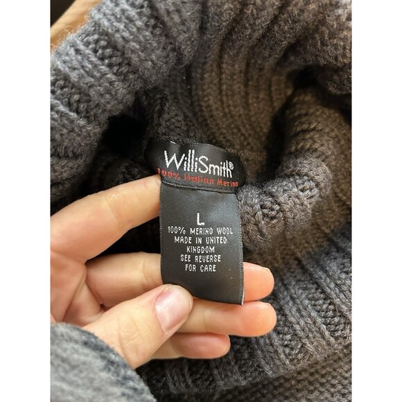 Vintage 90s Merino Wool Cable Knit Fisherman Turtleneck Sweater - Picture 5 of 8